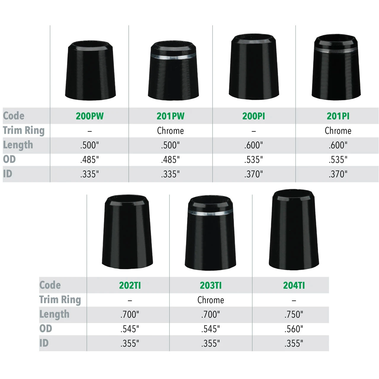 Chamfered Ferrules - .335"/.355"/.370" 3 Chamfered Ferrules - .335"/.355"/.370"